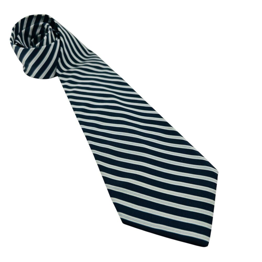 BARBA 7-fold Tie Men's Necktie  Italy 100% Silk Navy Blue Striped REPP Twill
